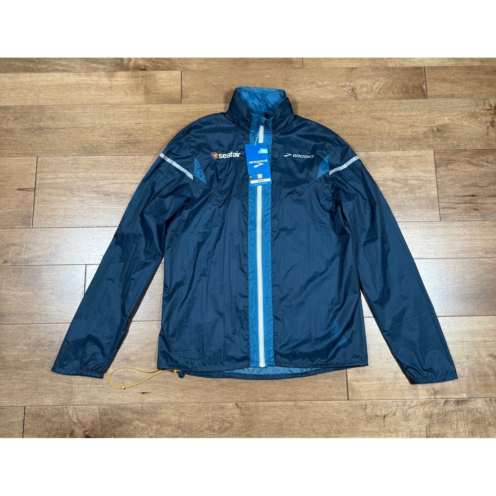 Brooks LSD Running Jacket Waterproof Lightweight Packable Active Blue Men M NWT